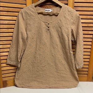 Fabindia Tan Embroidered Blouse